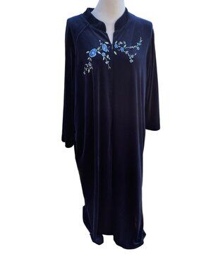 Navy Blue Velvet Embroidered Lounge Dress Size 2X Mrs Roper Womens